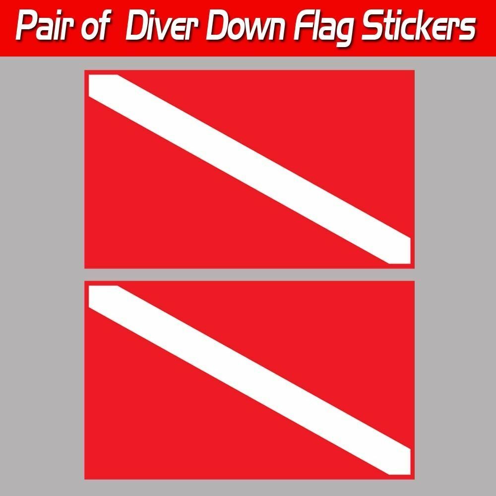 Set Of Two (2) Diver Down Scuba Sticker Decals Travel Flag Laminated Toolbox
