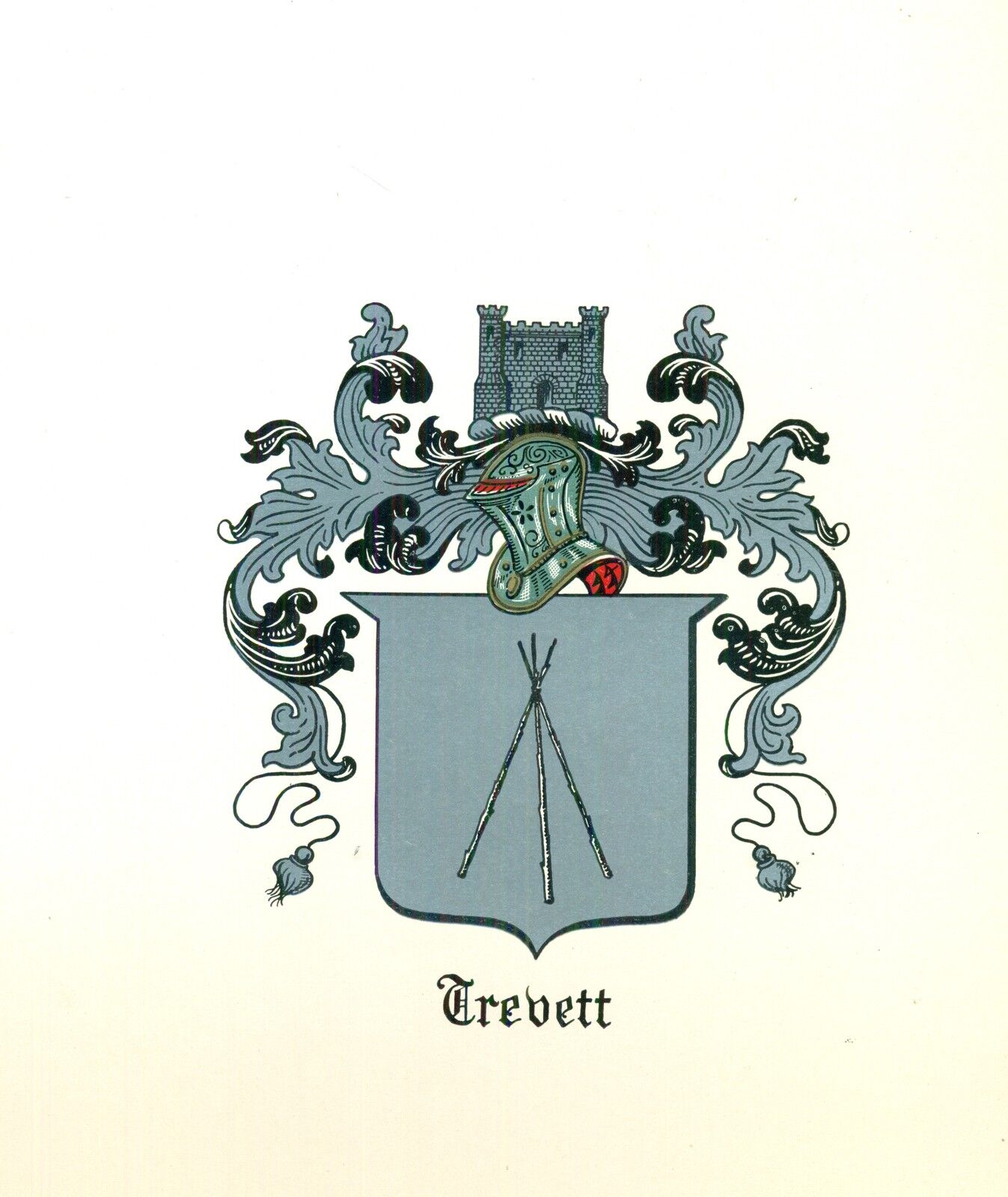 Great Coat Of Arms Trevett Family Crest Genealogy, Would Look Great Framed!