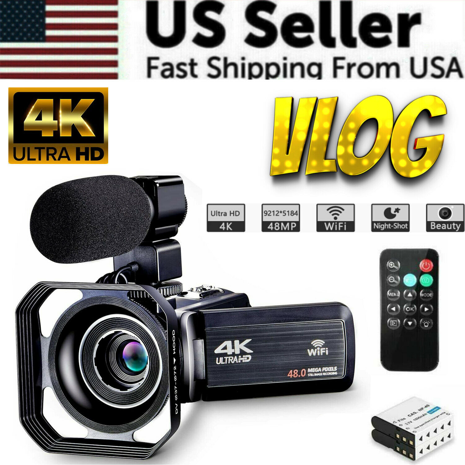 Camcorder Video Camera Ultra Hd 4k 48mp Camcorder Camera Vlog Microphone Remote