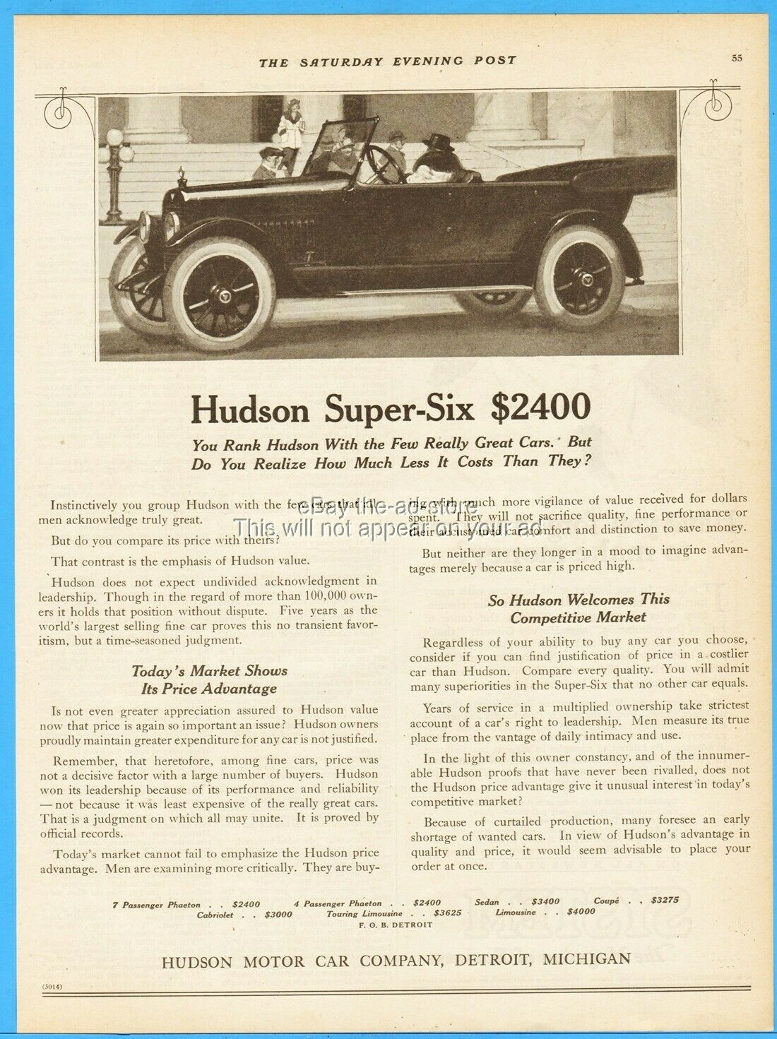 1921 Hudson Motor Car Co Detroit Mi Super-six Phaeton Antique Open Automobile Ad